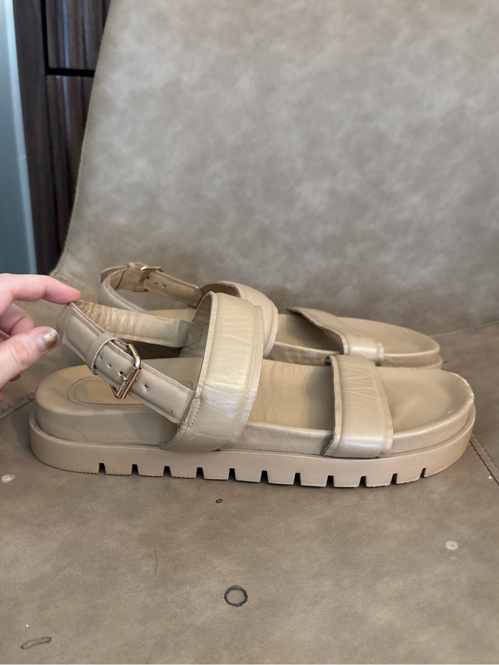 Zara tan beige strappy platform sandals shoes size 41